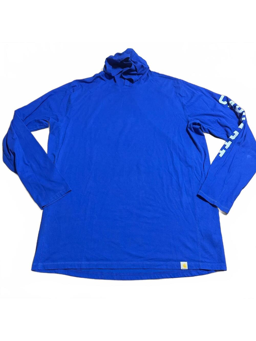 Carhartt Force Hooded Logo Long Sleeve Shirt Blue Mens XL Tall 105481 Gorpcore